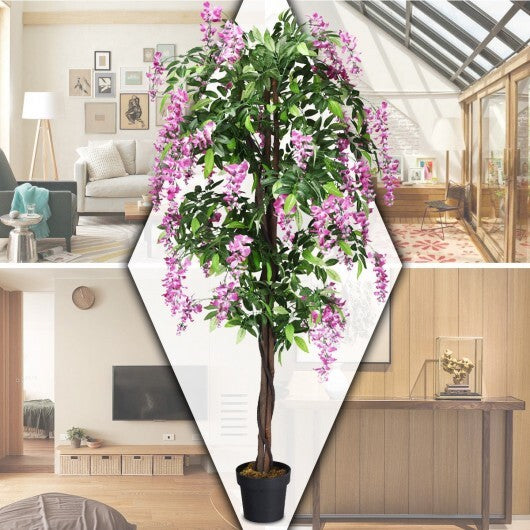 Artificial 6-foot Wisteria silk tree in green, indoor-outdoor faux plant for home decor by American Smart WB.