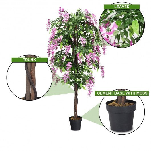 6-foot artificial Wisteria silk tree in green, indoor-outdoor faux plant by American Smart, showing lush hanging blossoms.