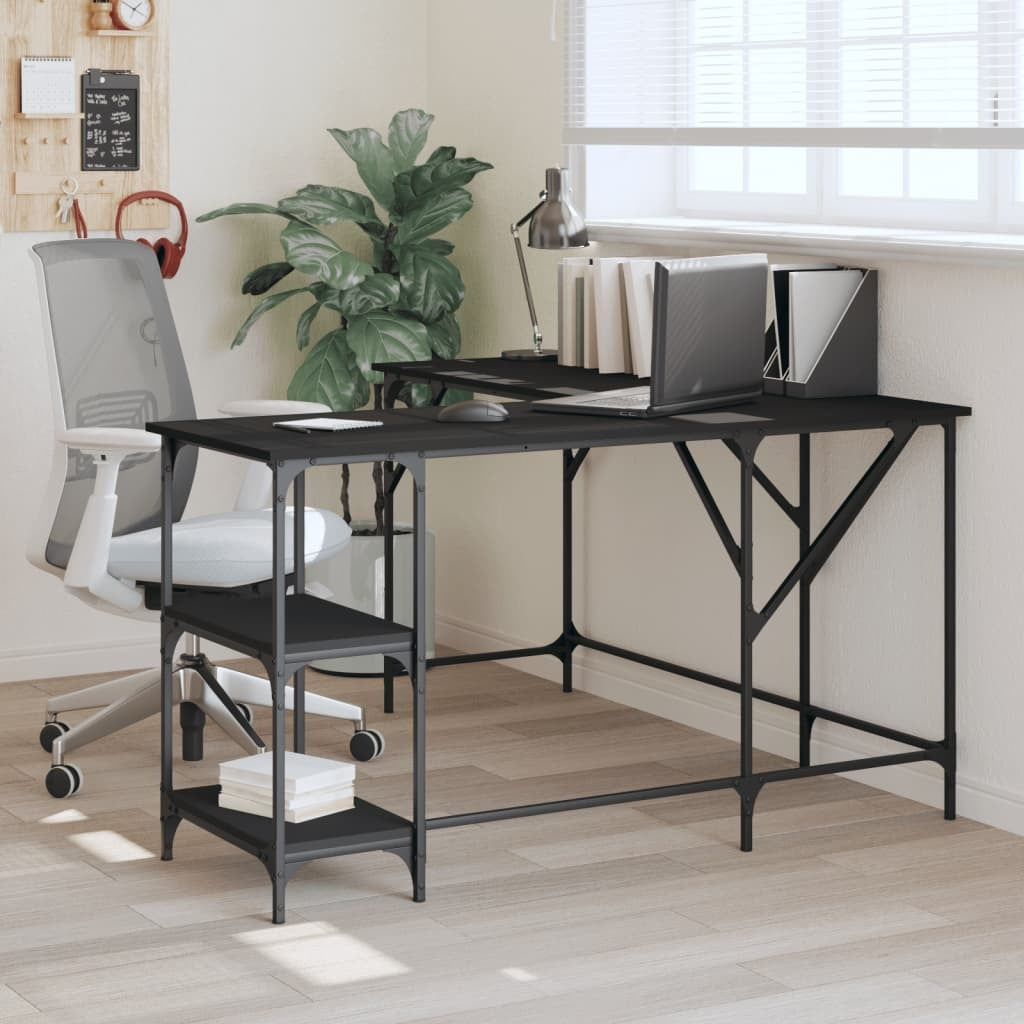 Black engineered wood desk by American Smart, 54.7 x 54.7 x 29.5 inches, featuring a spacious work surface and modern design.