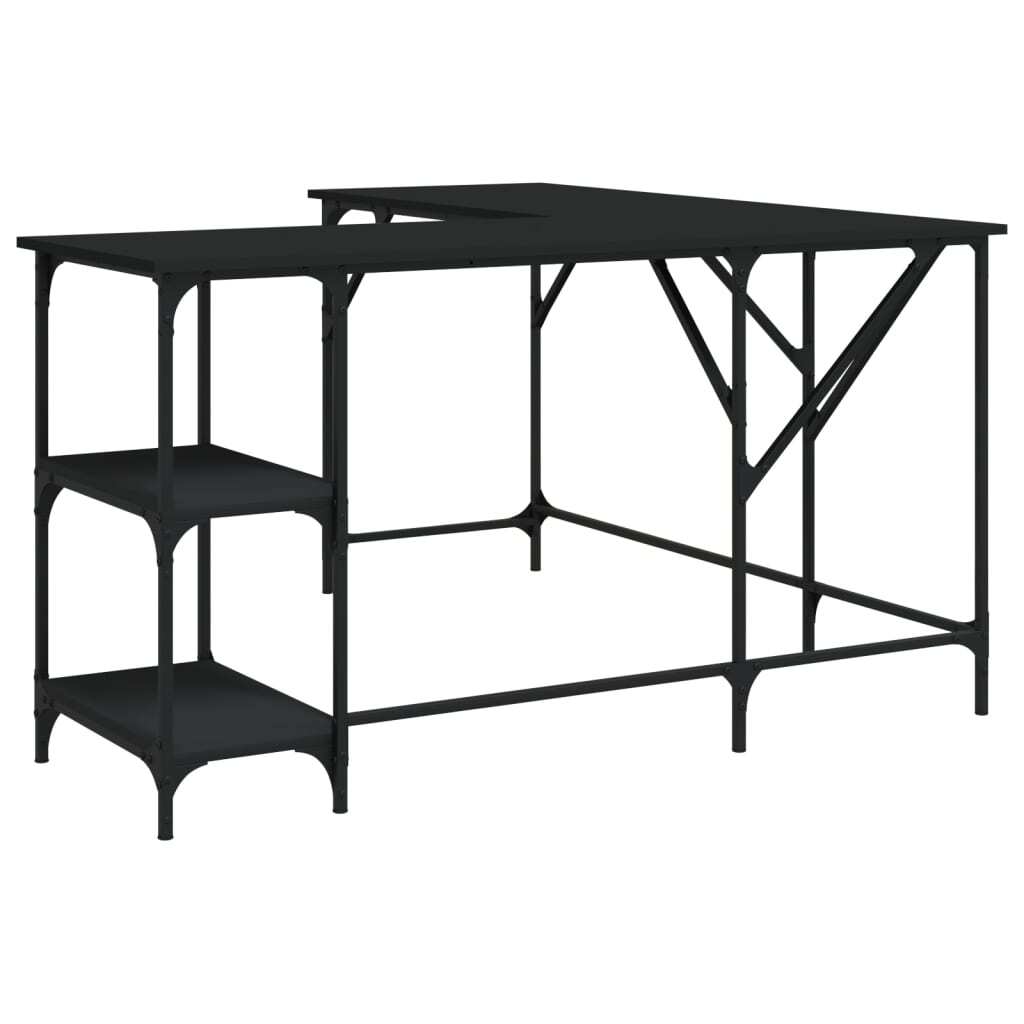 Black engineered wood desk by American Smart, measuring 54.7x54.7x29.5 inches, with a sleek modern design.