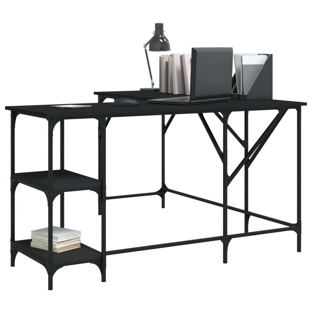 Black engineered wood desk by American Smart, measuring 54.7x54.7x29.5 inches, with a sleek modern design.