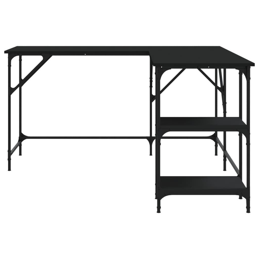 Black engineered wood desk by American Smart, 54.7x54.7x29.5 inches, with a smooth surface and modern design.