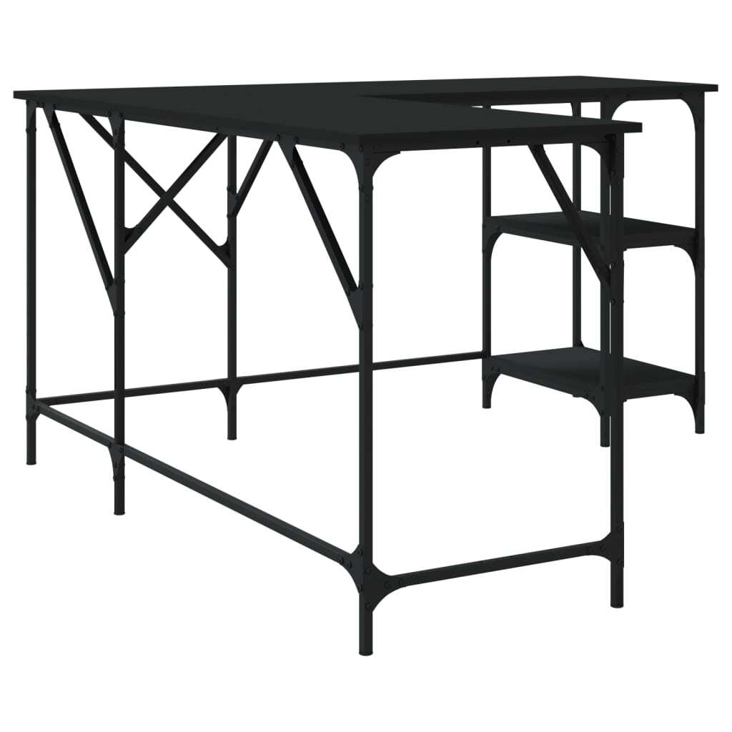Black engineered wood desk measuring 54.7x54.7x29.5 inches by American Smart - WB, shown with smooth surface and sturdy construction.