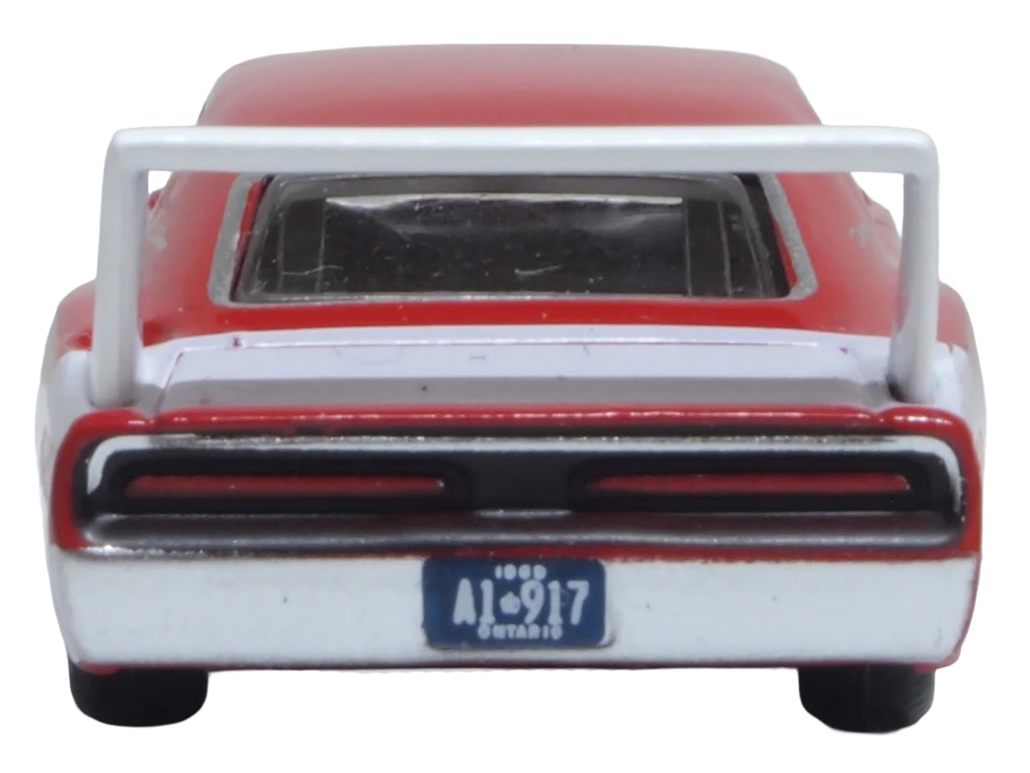 Red 1969 Dodge Charger Daytona diecast model car with white stripe, 1/87 scale, by Oxford Diecast, American Smart WB collection.