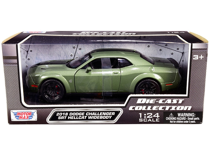 2018 Dodge Challenger SRT Hellcat Widebody green metallic diecast model car with black stripes by American Smart WB