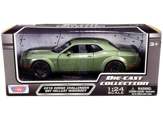 2018 Dodge Challenger SRT Hellcat Widebody green metallic diecast model car with black stripes by American Smart WB