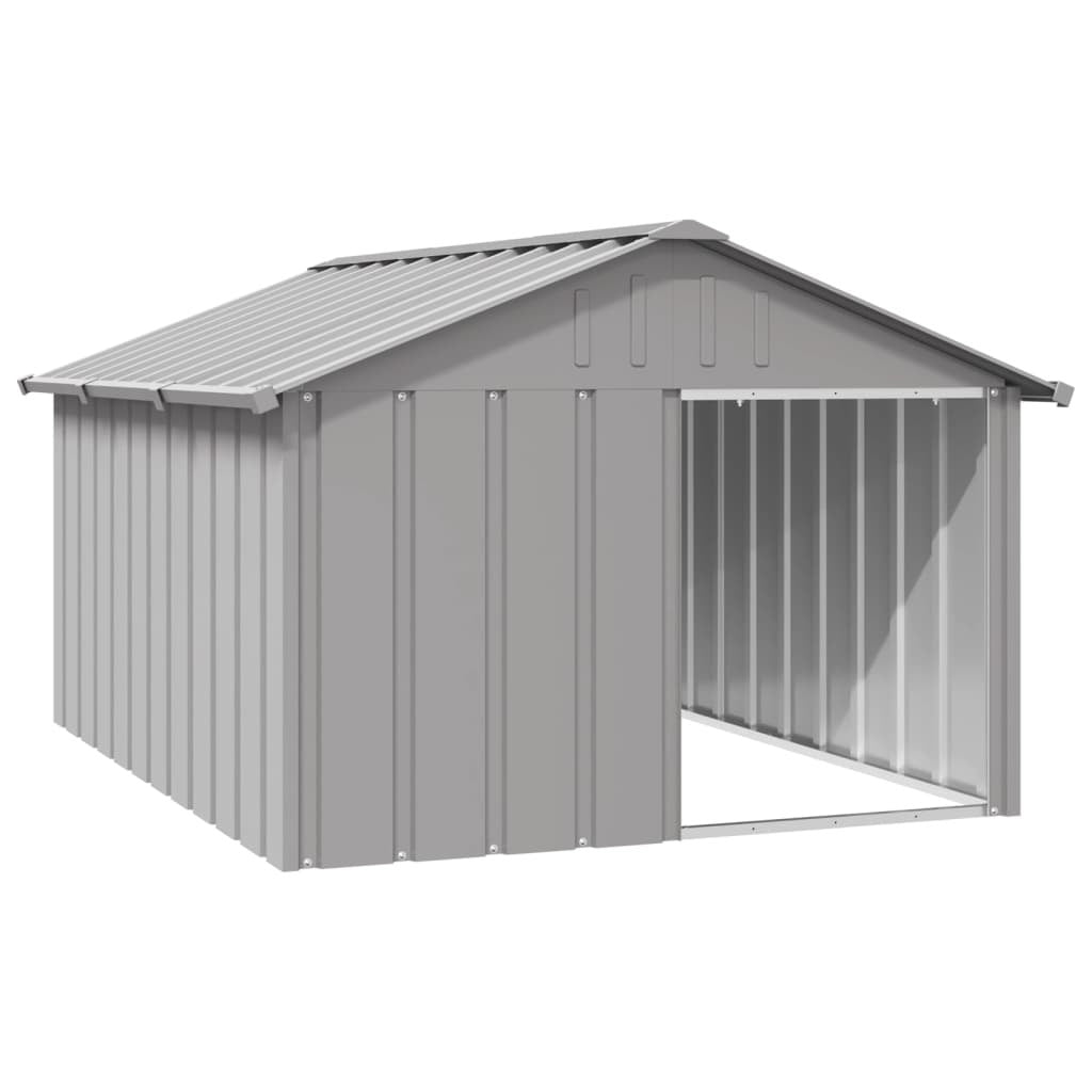 Gray galvanized steel dog house measuring 45.9x60.2x32.1 inches, designed for durable outdoor dog shelter from American Smart - WB.