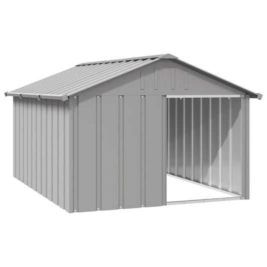 Gray galvanized steel dog house measuring 45.9x60.2x32.1 inches, designed for durable outdoor dog shelter from American Smart - WB.