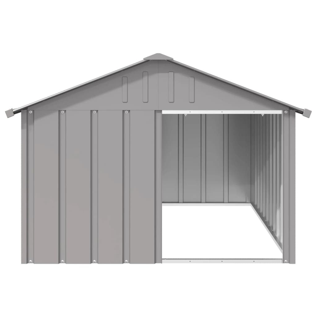 Gray galvanized steel dog house by American Smart, measuring 45.9x60.2x32.1 inches, suitable for outdoor pet shelter.