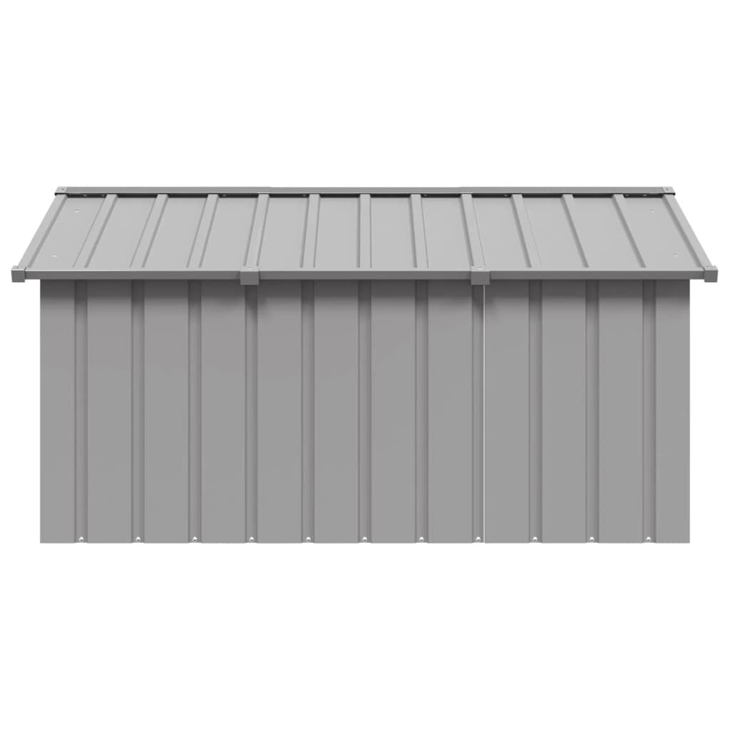 Gray galvanized steel dog house by American Smart, measuring 45.9x60.2x32.1 inches, suitable for outdoor pet shelter.