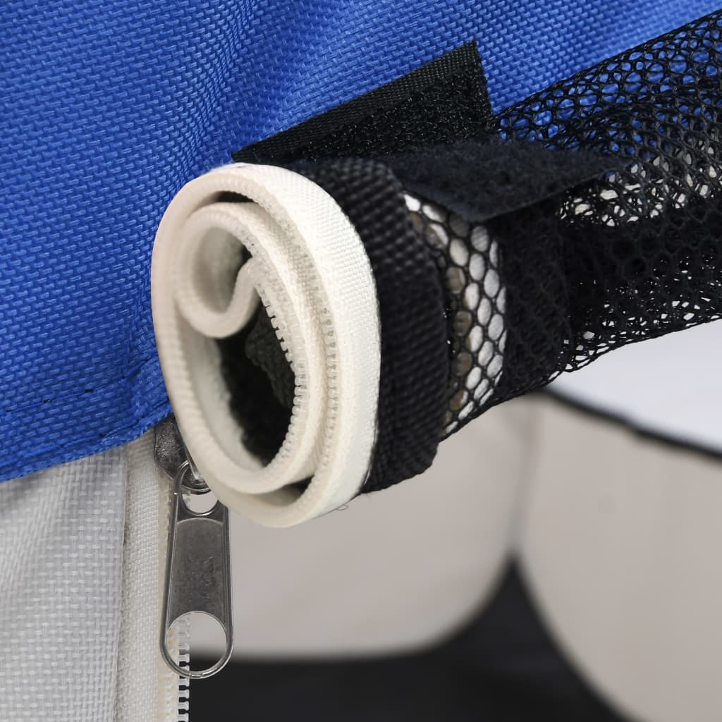 Blue foldable dog playpen with carrying bag from American Smart WB, 43.3x43.3x22.8 inches, ideal for pet safety and travel.