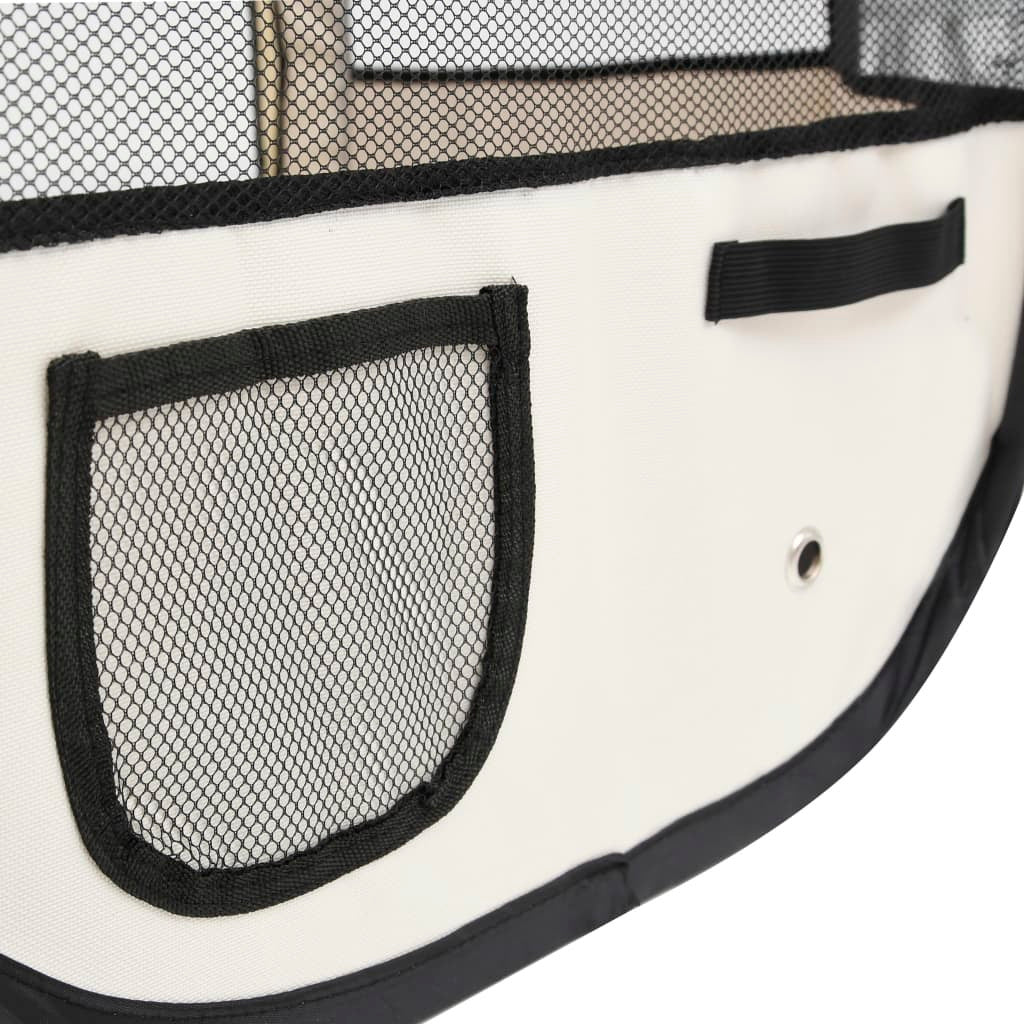 Blue foldable dog playpen with carrying bag, measures 43.3x43.3x22.8 inches, by American Smart - WB, designed for pet safety.