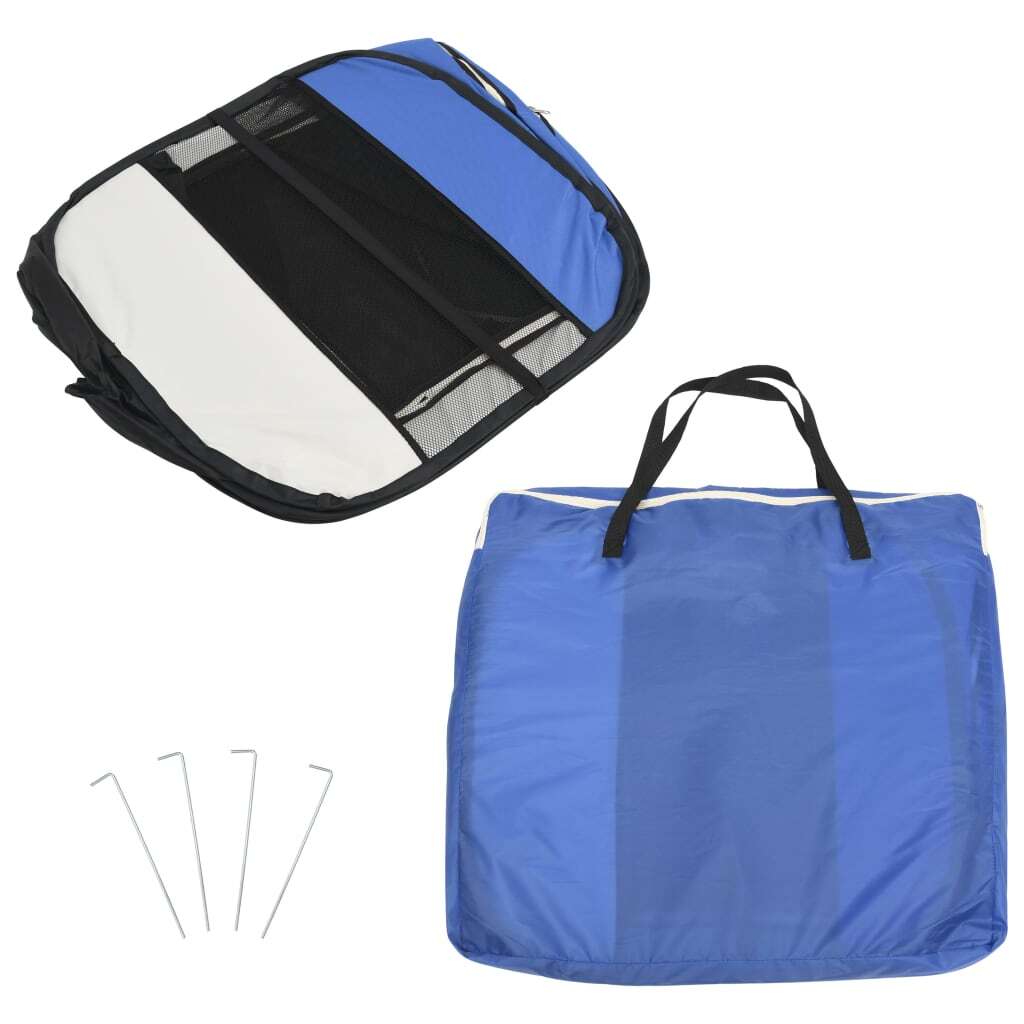 Blue foldable dog playpen with carrying bag, 43.3x43.3x22.8 inches, American Smart WB dog supplies for outdoor and indoor use.