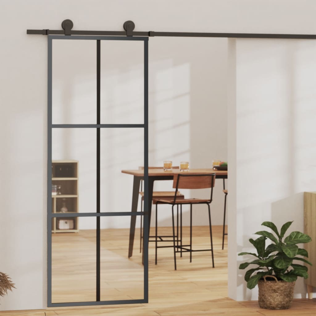 Black ESG glass and aluminum sliding door, 29.9"x80.7", from American Smart WB, featuring sleek modern design and durable construction.