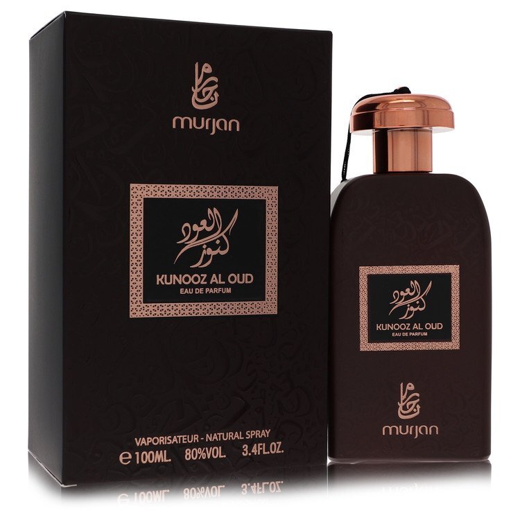 Dumont Murjan Kunooz Al Oud unisex Eau de Parfum spray by Dumont Paris, 3.4 oz, featuring a sleek bottle design.