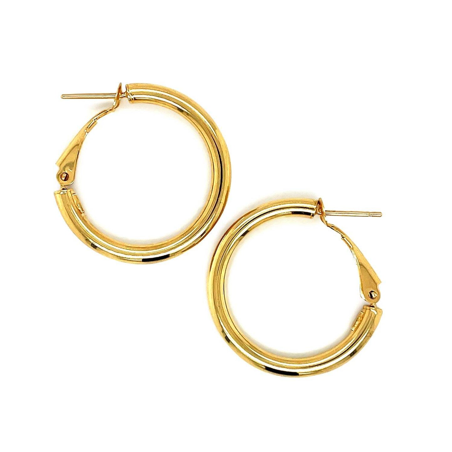 14k yellow gold high polish hoop earrings, 20mm diameter, stylish American Smart WB earrings displayed in the image.