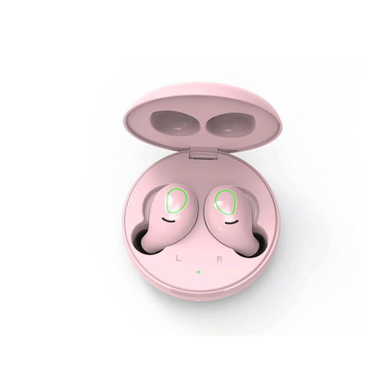 Pink American Smart WB All Charged Up Bluetooth earbuds with wireless charging pad, compact electronic accessories for seamless audio.