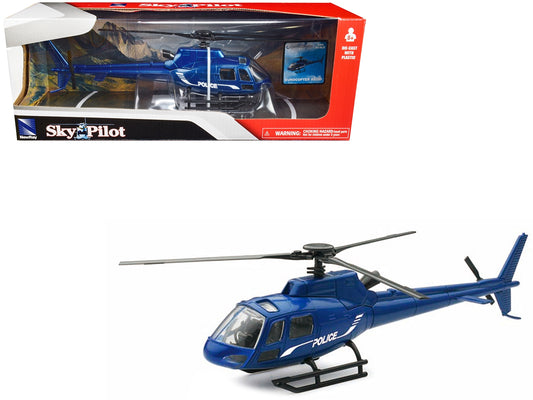 Blue metallic Eurocopter AS350 police helicopter diecast model by American Smart WB, Sky Pilot series, 1/43 scale.