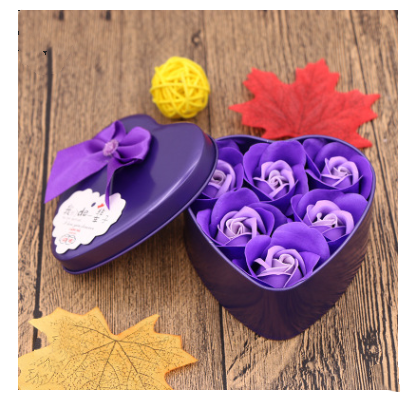 Color: Purple 2style - Soap Flower Gift Box Valentine's Day Gift Mother's Day Creative Gifts Bear Flower Rose Heart Shaped Tin Box - American Smart