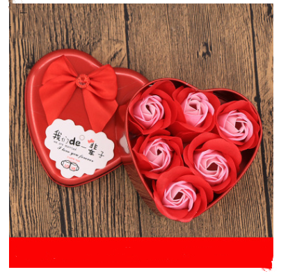 Color: Red 2style - Soap Flower Gift Box Valentine's Day Gift Mother's Day Creative Gifts Bear Flower Rose Heart Shaped Tin Box - American Smart