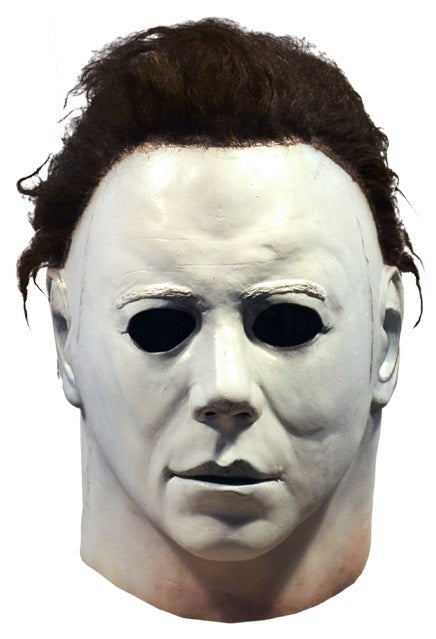 White Michael Myers Halloween mask with feather details, designed for spooky costumes by American Smart WB.
