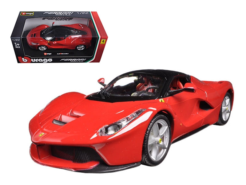 Red Ferrari LaFerrari F70 1/24 diecast model car with black top by Bburago, showcasing detailed Ferrari model features.