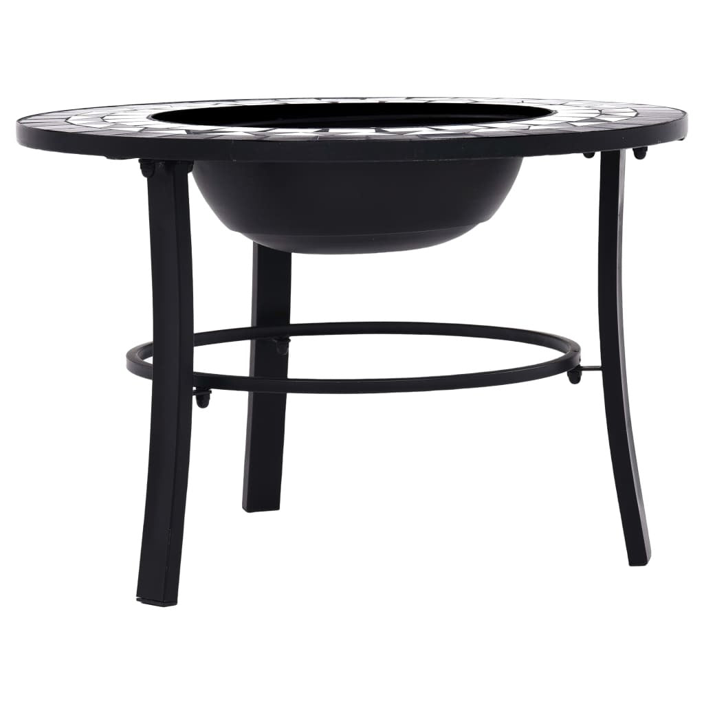 Black and white mosaic ceramic fire pit by American Smart WB, 26.8-inch outdoor fireplace for backyard heating and ambiance.