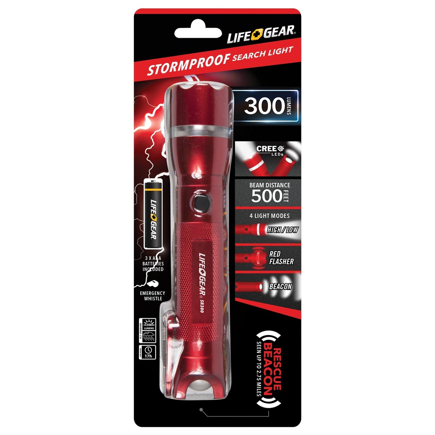American Smart Life+Gear AA35-60538-RED 300-Lumen search light with emergency signaling and adjustable headlamp for outdoor use