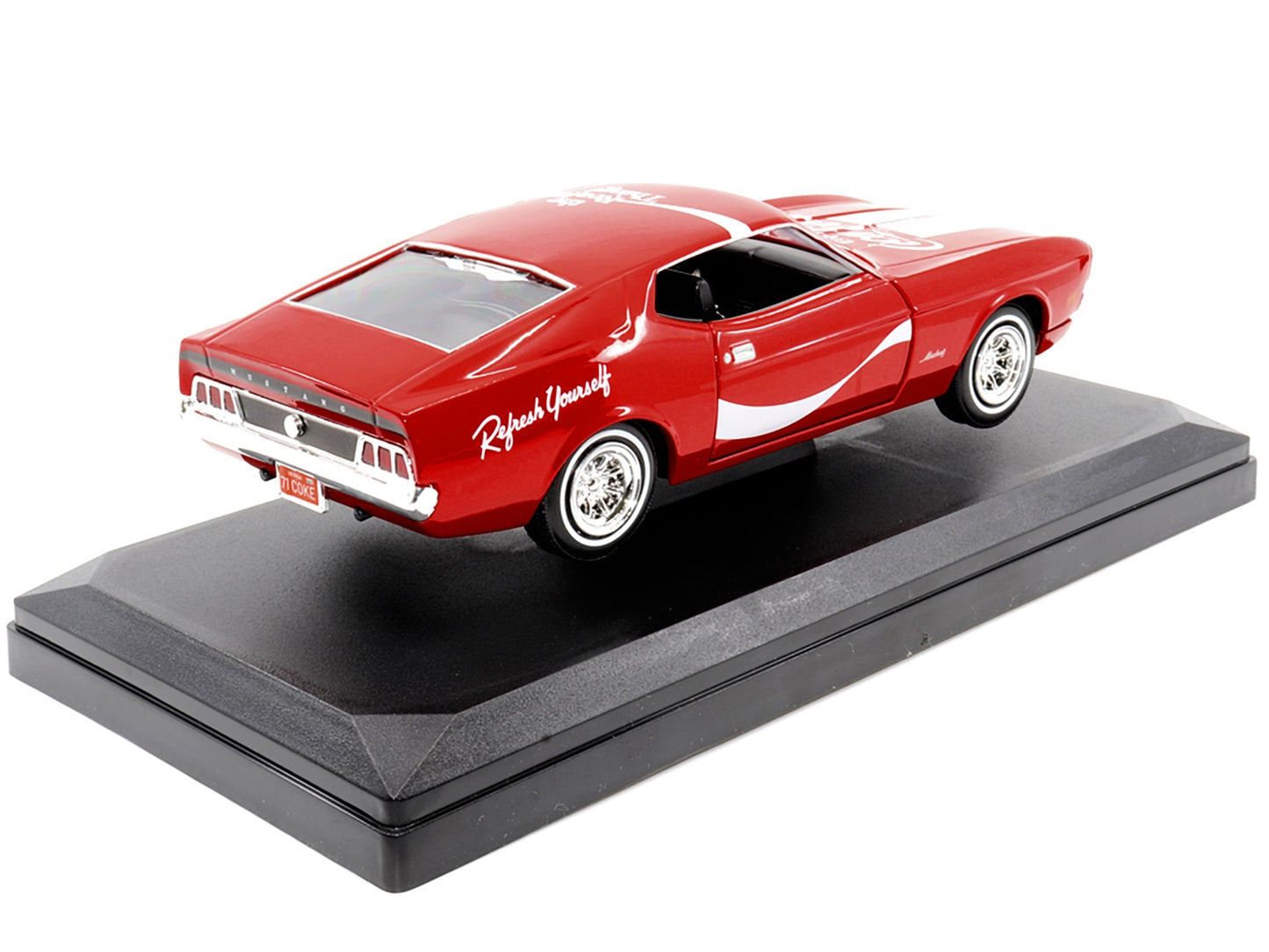 Red 1971 Ford Mustang Sportsroof diecast model car with white stripes by Motor City Classics, part of American Smart Ford models collection.