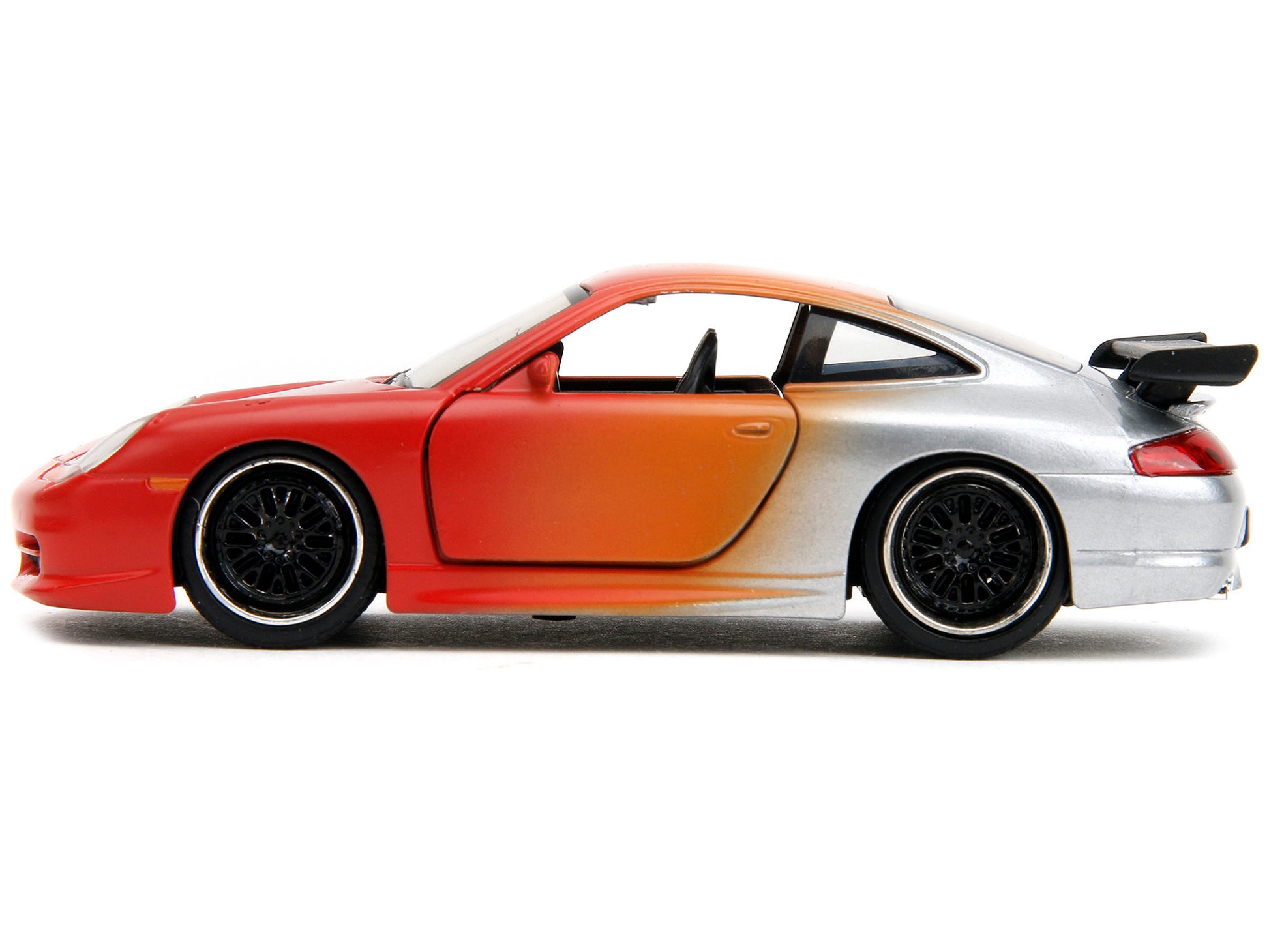 Diecast Porsche 911 GT3 RS model car in matte orange and silver metallic, part of the "Pink Slips" Series by Jada, 1/32 scale.