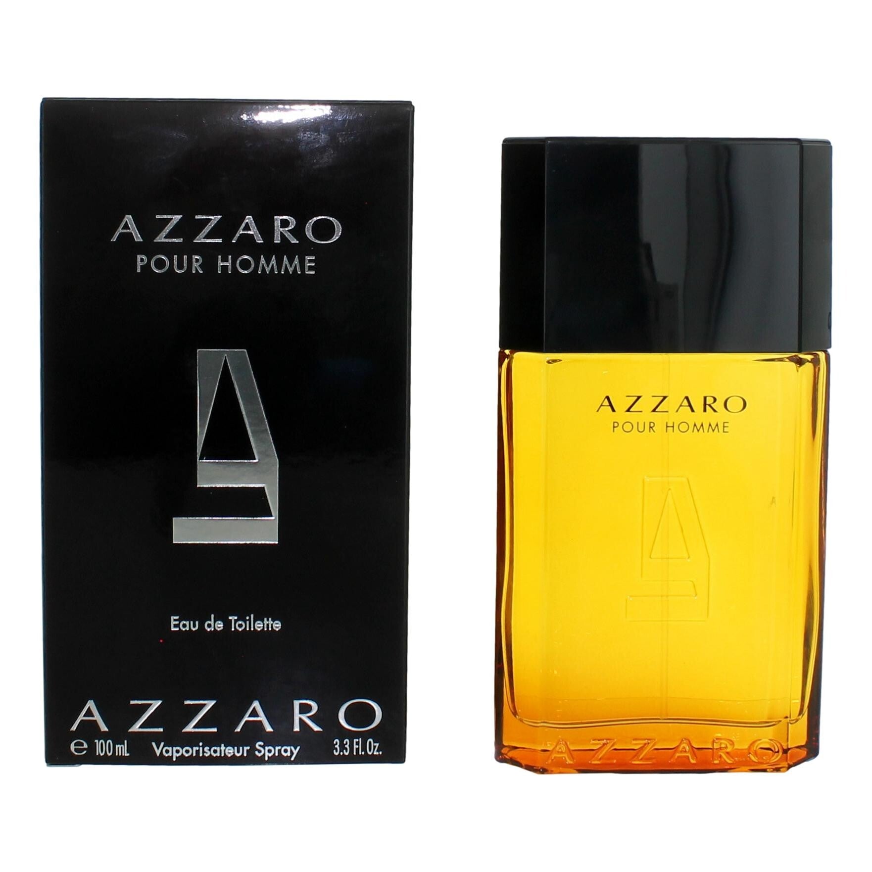 Azzaro by Azzaro men's 3.3 oz Eau De Toilette spray bottle, featuring sleek packaging and fragrance branding.