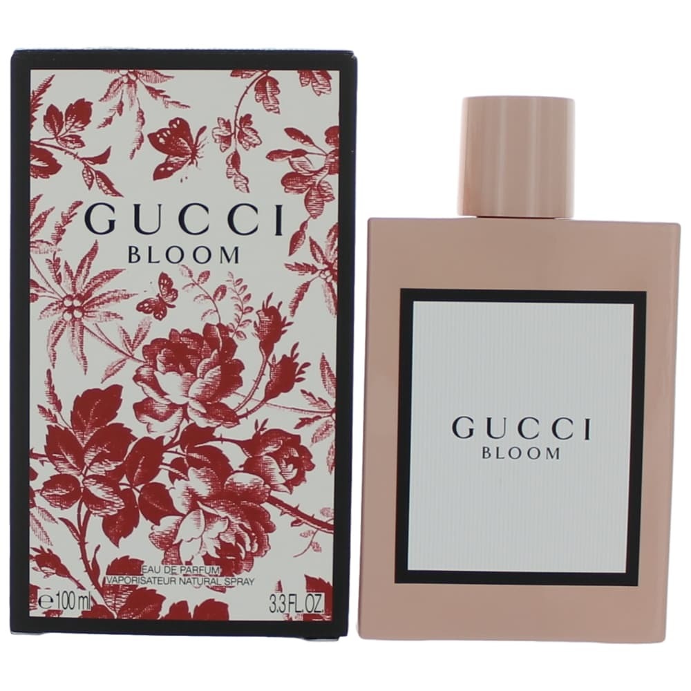 Gucci Bloom Eau De Parfum Spray for Women, 3.3 oz, featuring floral fragrance bottle with elegant design