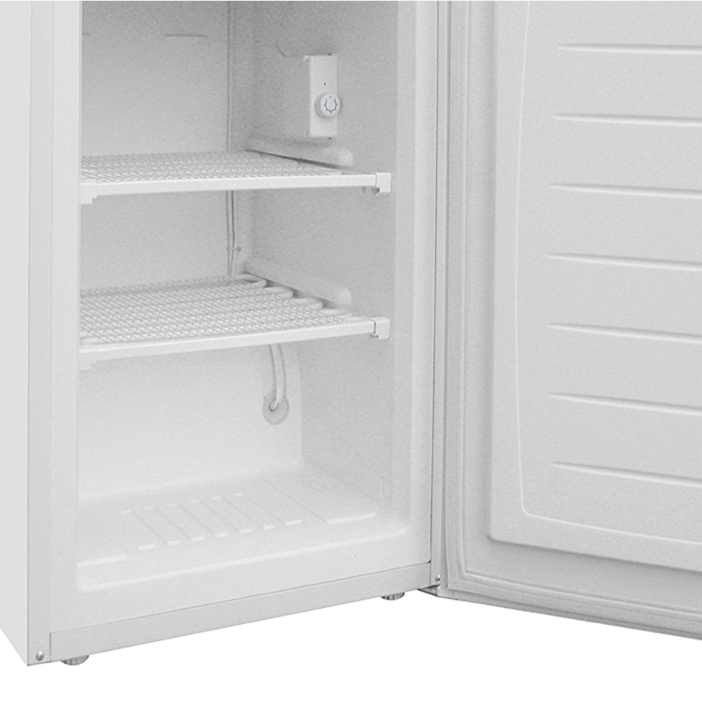 American Smart Magic Chef 3 cu ft upright freezer, compact appliance with a white exterior and adjustable shelves.