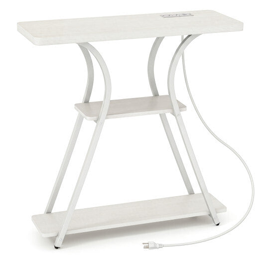 Oak 32-inch narrow entryway console table with built-in power outlets and LED lights by American Smart WB