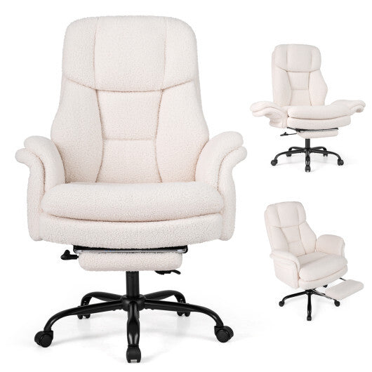 White ergonomic big and tall office chair with retractable footrest and adjustable features, ideal for home or executive office use.