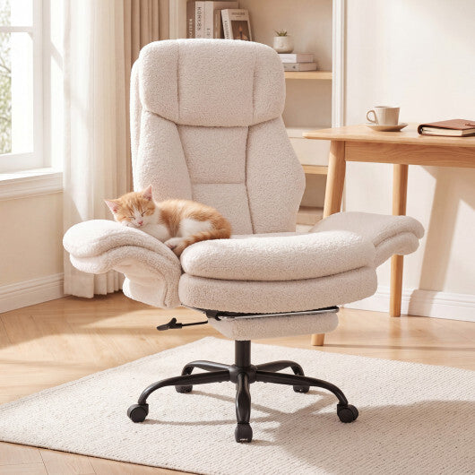 White ergonomic big and tall office chair with cross-legged design, retractable footrest, by American Smart WB.