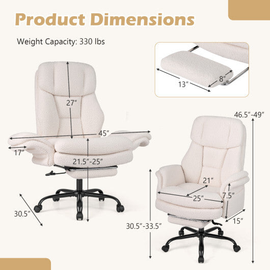 White ergonomic big and tall office chair with retractable footrest, American Smart WB, designed for comfort and support.