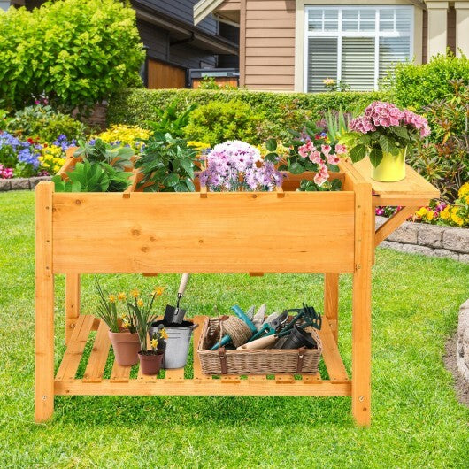 American Smart WB garden elevated planter box kit with 8 grids and folding tabletop for outdoor planting and gardening.