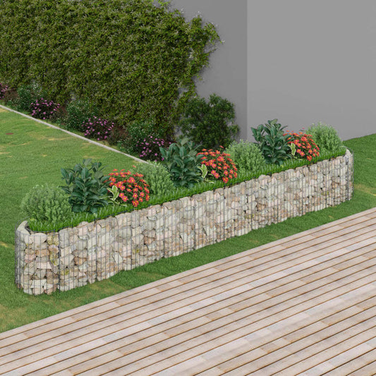 Galvanized iron gabion raised garden bed by American Smart, measuring 157.5x19.7x19.7 inches, with stone-filled sides.