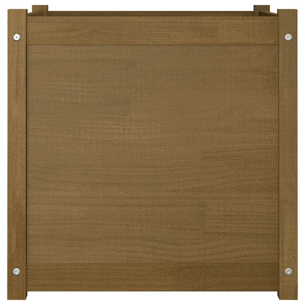 Two honey brown solid wood pine garden planters from American Smart WB, 23.6 inches square for outdoor gardening.