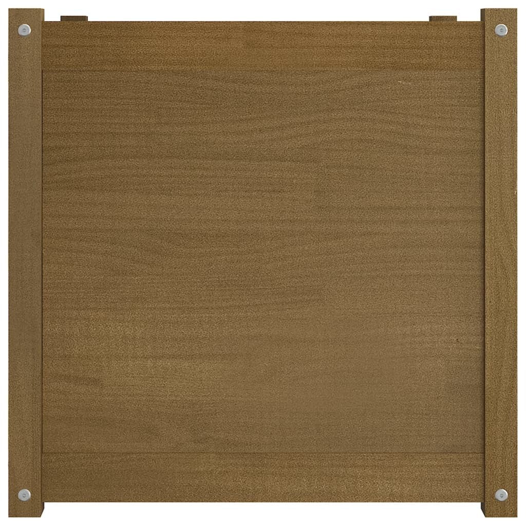 Two honey brown solid wood pine garden planters, 23.6 inches square, by American Smart, designed for outdoor gardening.