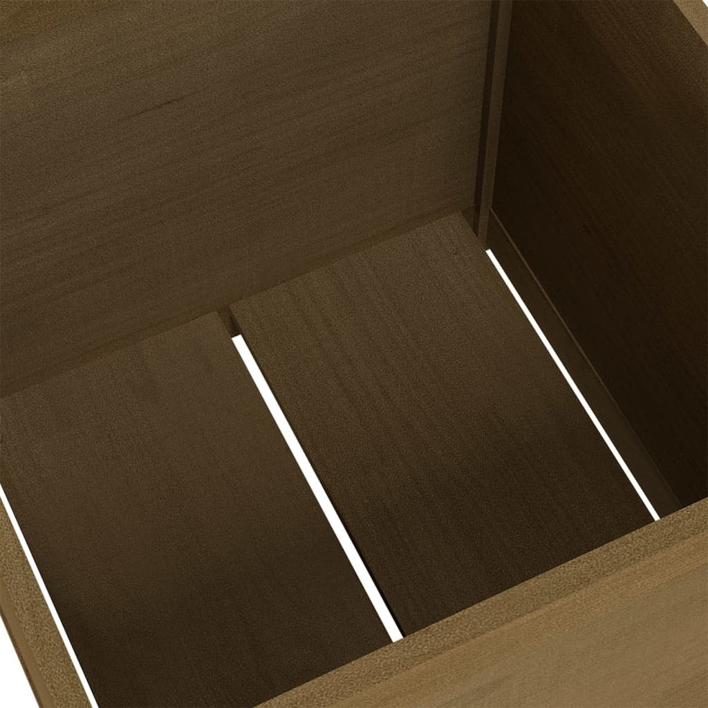 Two honey brown solid wood pine garden planters, 23.6 inches square, designed for outdoor gardening by American Smart WB.