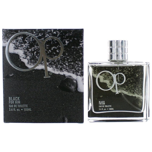 Ocean Pacific OP Black For Him men's eau de toilette spray, 3.4 oz bottle with sleek black packaging and spray nozzle.