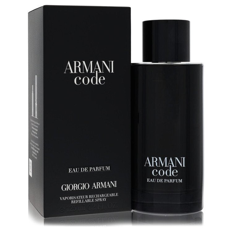Giorgio Armani Armani Code men's Eau De Parfum spray in a 4.2 oz bottle, featuring sleek packaging and elegant design.