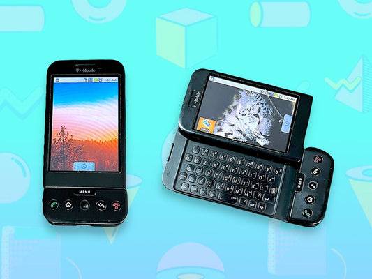 Vintage Y2K Google keyboard slide cell phone by American Smart WB, featuring a retro Google branding design.