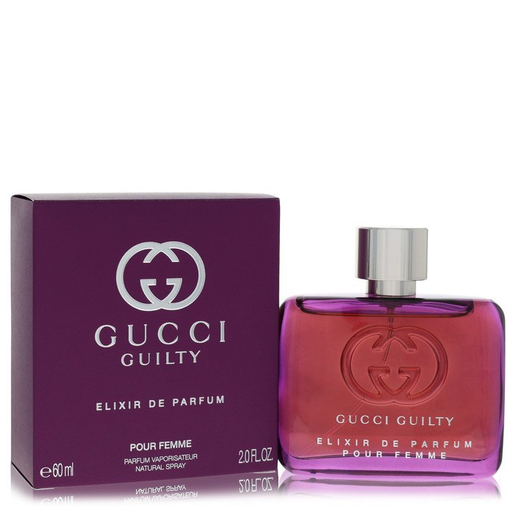 Gucci Guilty Pour Femme Elixir perfume spray for women, 2 oz, featuring elegant bottle design and fragrance details.