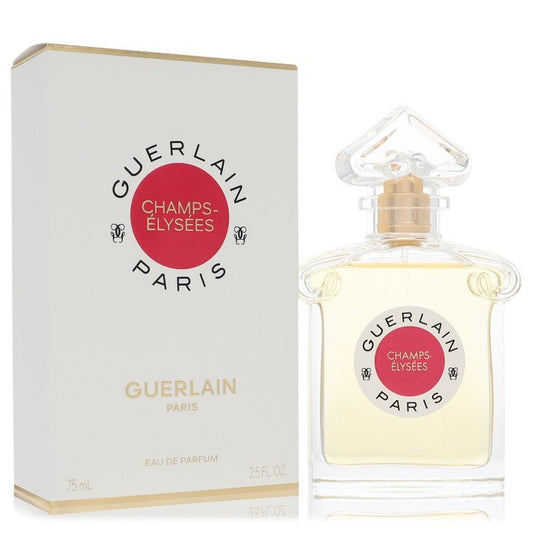 Guerlain Champs Elysees Eau De Parfum spray bottle for women, 2.5 oz, with elegant packaging and floral fragrance details