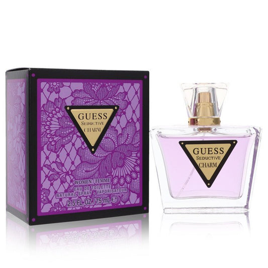 Guess Seductive Charm Eau De Toilette spray for women, 2.5 oz, featuring elegant packaging and floral fragrance design.