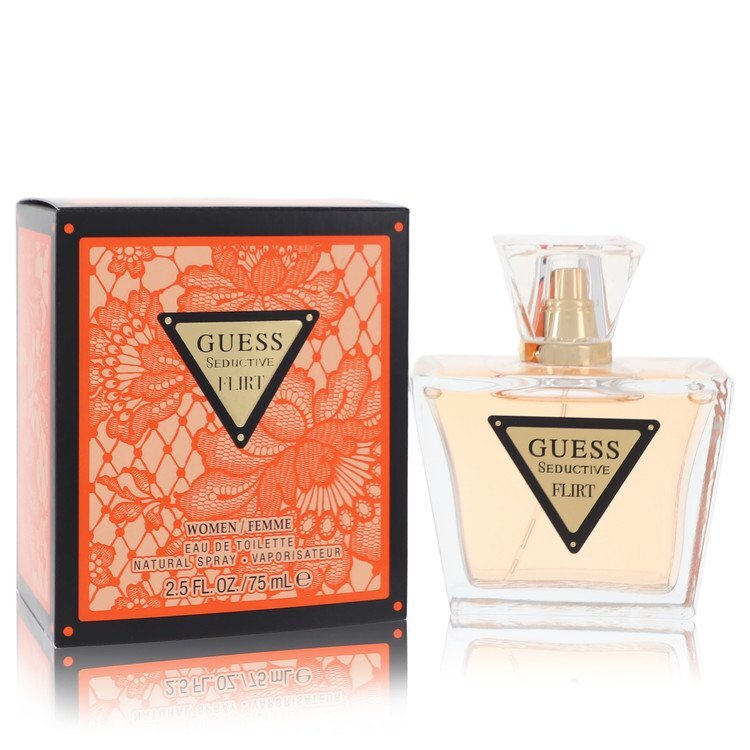 Guess Seductive Flirt Eau De Toilette spray for women, 2.5 oz bottle with elegant packaging and floral fragrance.