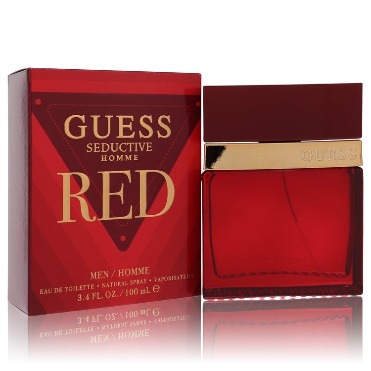 Guess Seductive Homme Red Eau de Toilette spray for men, 3.4 oz bottle with sleek red and black packaging.